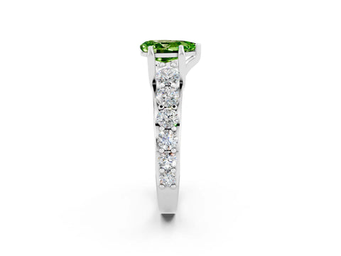 White gold Pear Cut Peridot Engagement Ring with Pavé Band and Four-Prong Setting_2
