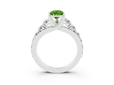 White gold Pear Cut Peridot Engagement Ring with Pavé Band and Four-Prong Setting_3