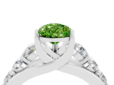 White gold Pear Cut Peridot Engagement Ring with Pavé Band and Four-Prong Setting_4