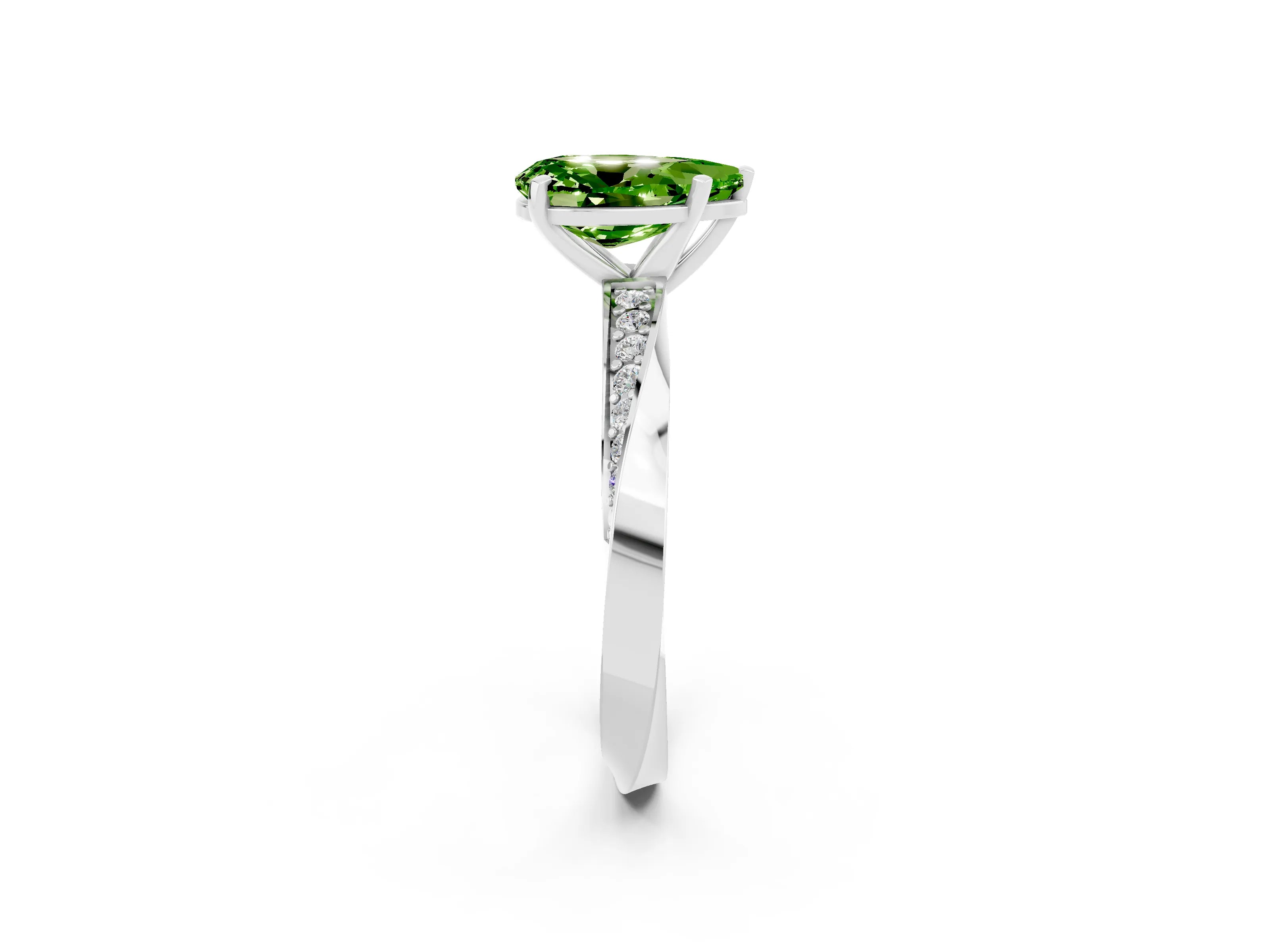 White gold Pear Cut Peridot Engagement Ring with Side Stone Accents and Four-Prong Setting_29