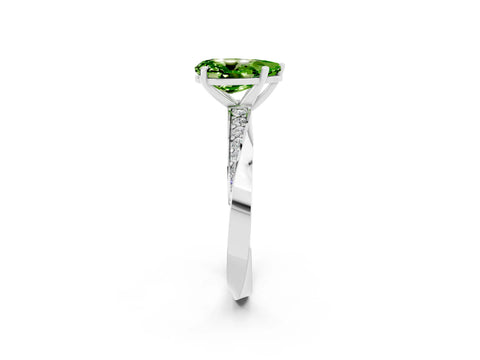 White gold Pear Cut Peridot Engagement Ring with Side Stone Accents and Four-Prong Setting_29