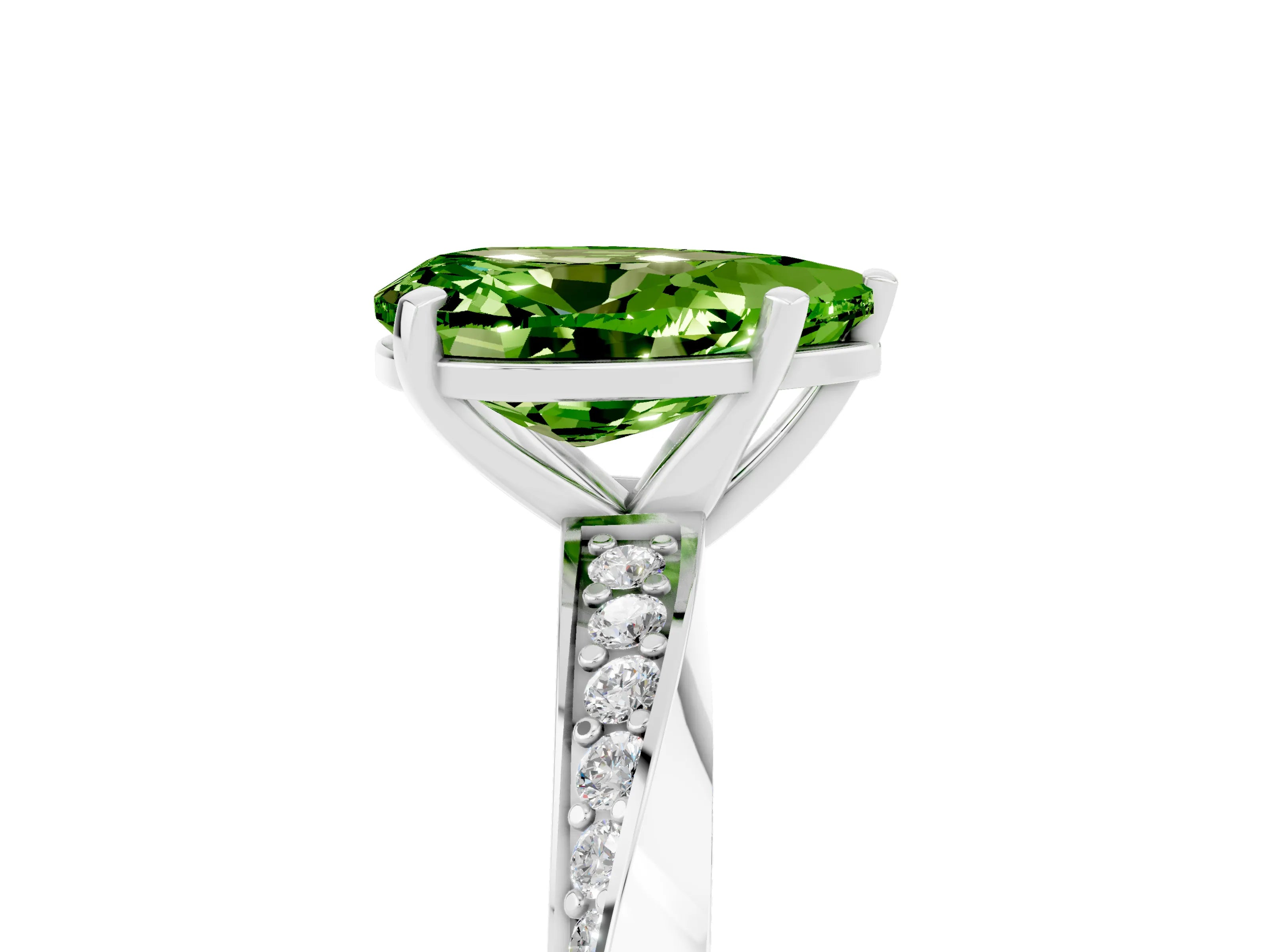 White gold Pear Cut Peridot Engagement Ring with Side Stone Accents and Four-Prong Setting_32