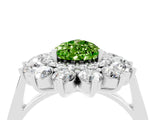 White gold Pear Cut Peridot Floral Double Halo Engagement Ring with Prong Setting_112