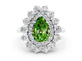 White gold Pear Cut Peridot Floral Double Halo Engagement Ring with Prong Setting_12