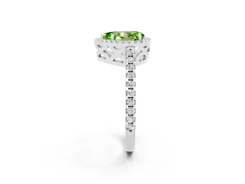 White gold Pear Cut Peridot Halo Engagement Ring with Pavé Band and Prong Setting_14