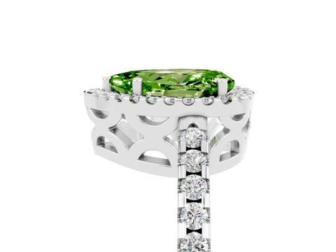 White gold Pear Cut Peridot Halo Engagement Ring with Pavé Band and Prong Setting_17