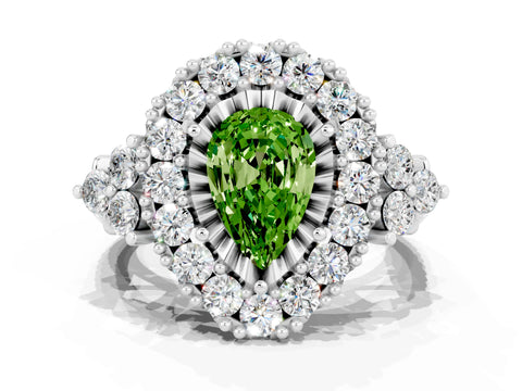 White gold Pear Cut Peridot Halo Ring with Pavé Band and Four-Prong Setting_12