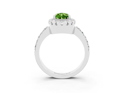 White gold Pear Cut Peridot Halo Ring with Pavé Band and Prong Setting_3