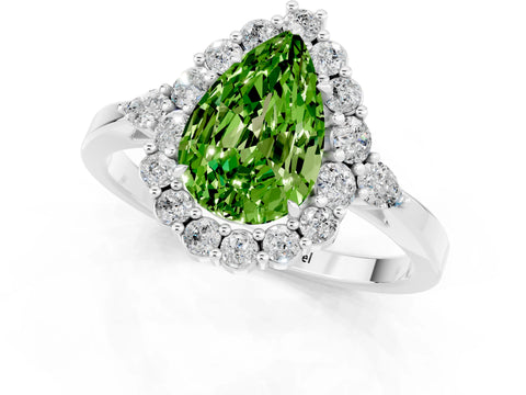 White gold Pear Cut Peridot Halo Ring with Pear Side Stones and Prong Setting_46