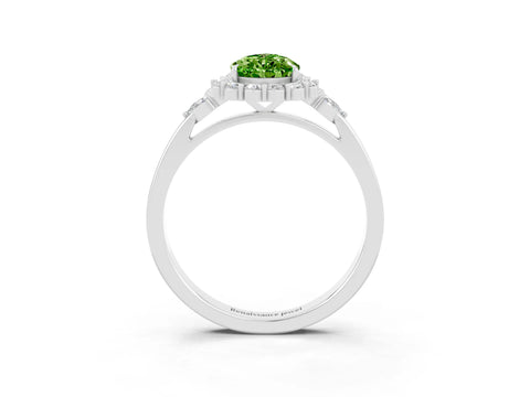 White gold Pear Cut Peridot Halo Ring with Pear Side Stones and Prong Setting_48