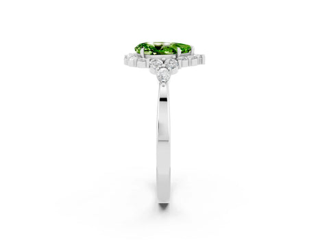 White gold Pear Cut Peridot Halo Ring with Pear Side Stones and Prong Setting_50