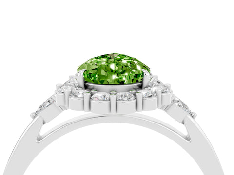 White gold Pear Cut Peridot Halo Ring with Pear Side Stones and Prong Setting_52