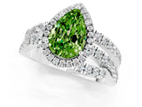 White gold Pear Cut Peridot Halo Ring with Round Split Shank and Prong Setting_61