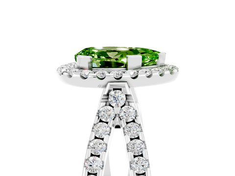 White gold Pear Cut Peridot Halo Ring with Split Shank Pavé Band and Prong Setting_5