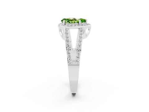 White gold Pear Cut Peridot Halo Ring with Split Shank U-Prong Band and Four-Prong Setting_2