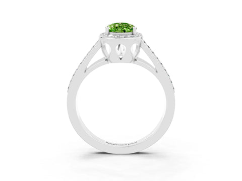 White gold Pear Cut Peridot Halo Ring with Split Shank U-Prong Band and Four-Prong Setting_3