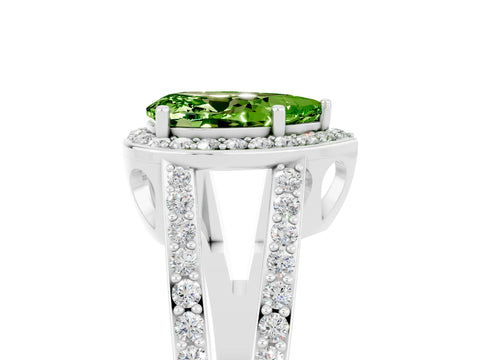 White gold Pear Cut Peridot Halo Ring with Split Shank U-Prong Band and Four-Prong Setting_5