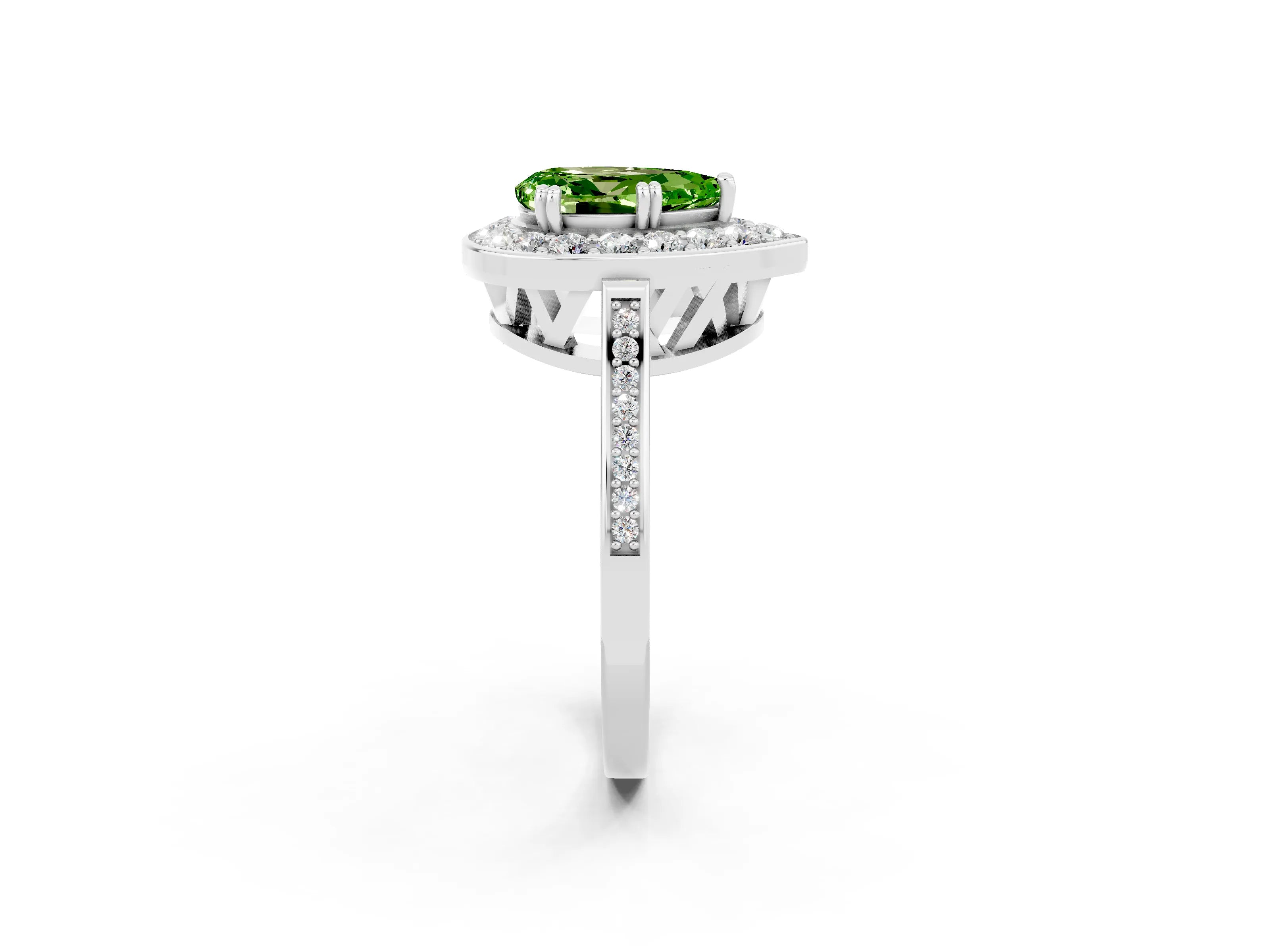 White gold Pear Cut Peridot Halo Ring with Split Shank and Four-Prong Setting_14