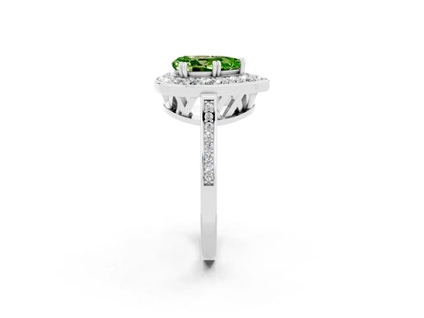 White gold Pear Cut Peridot Halo Ring with Split Shank and Four-Prong Setting_14