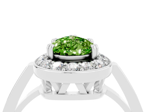 White gold Pear Cut Peridot Halo Ring with Split Shank and Four-Prong Setting_16