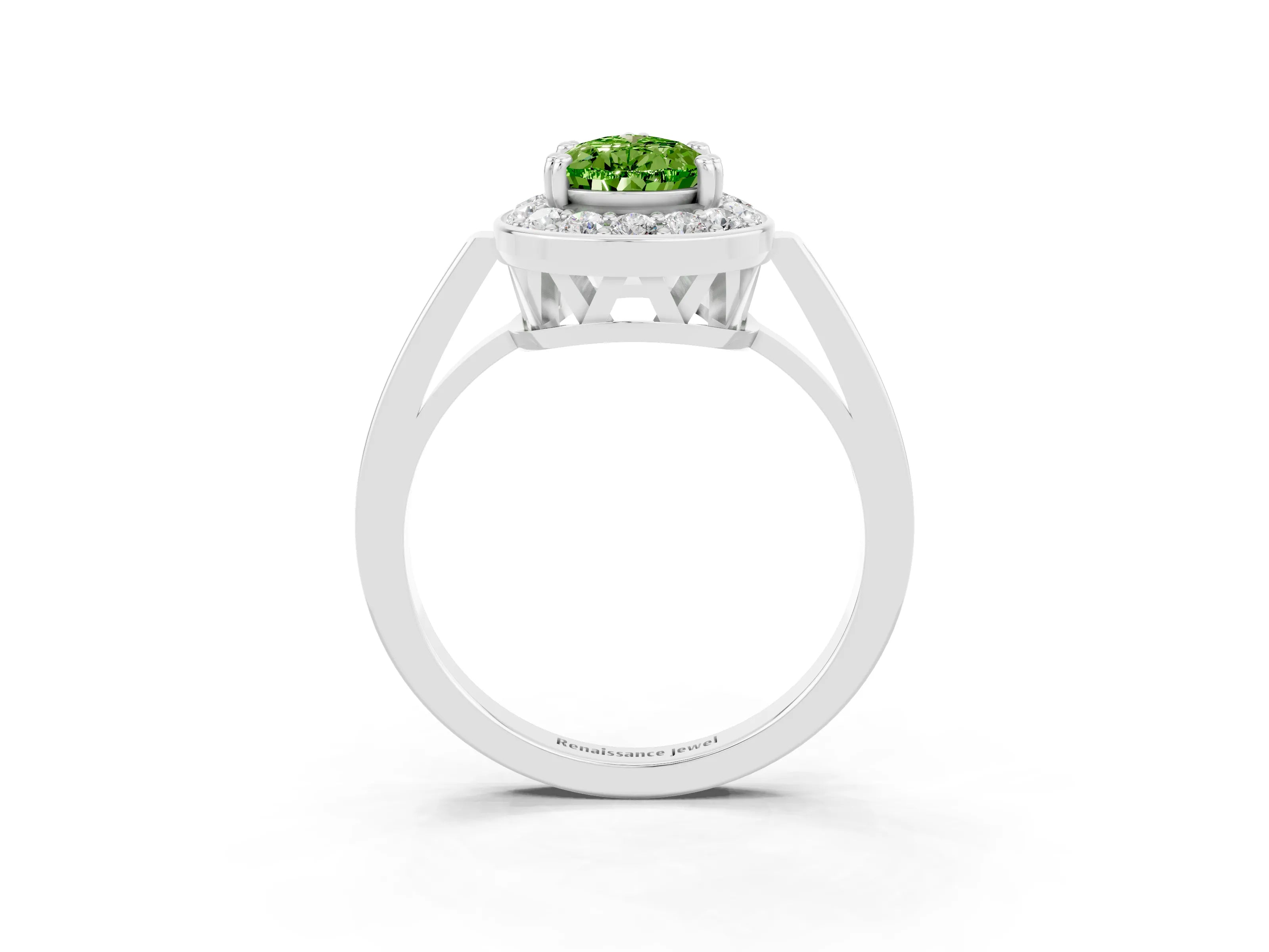 White gold Pear Cut Peridot Halo Ring with Split Shank and Four-Prong Setting_3