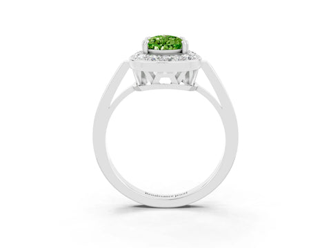 White gold Pear Cut Peridot Halo Ring with Split Shank and Four-Prong Setting_3