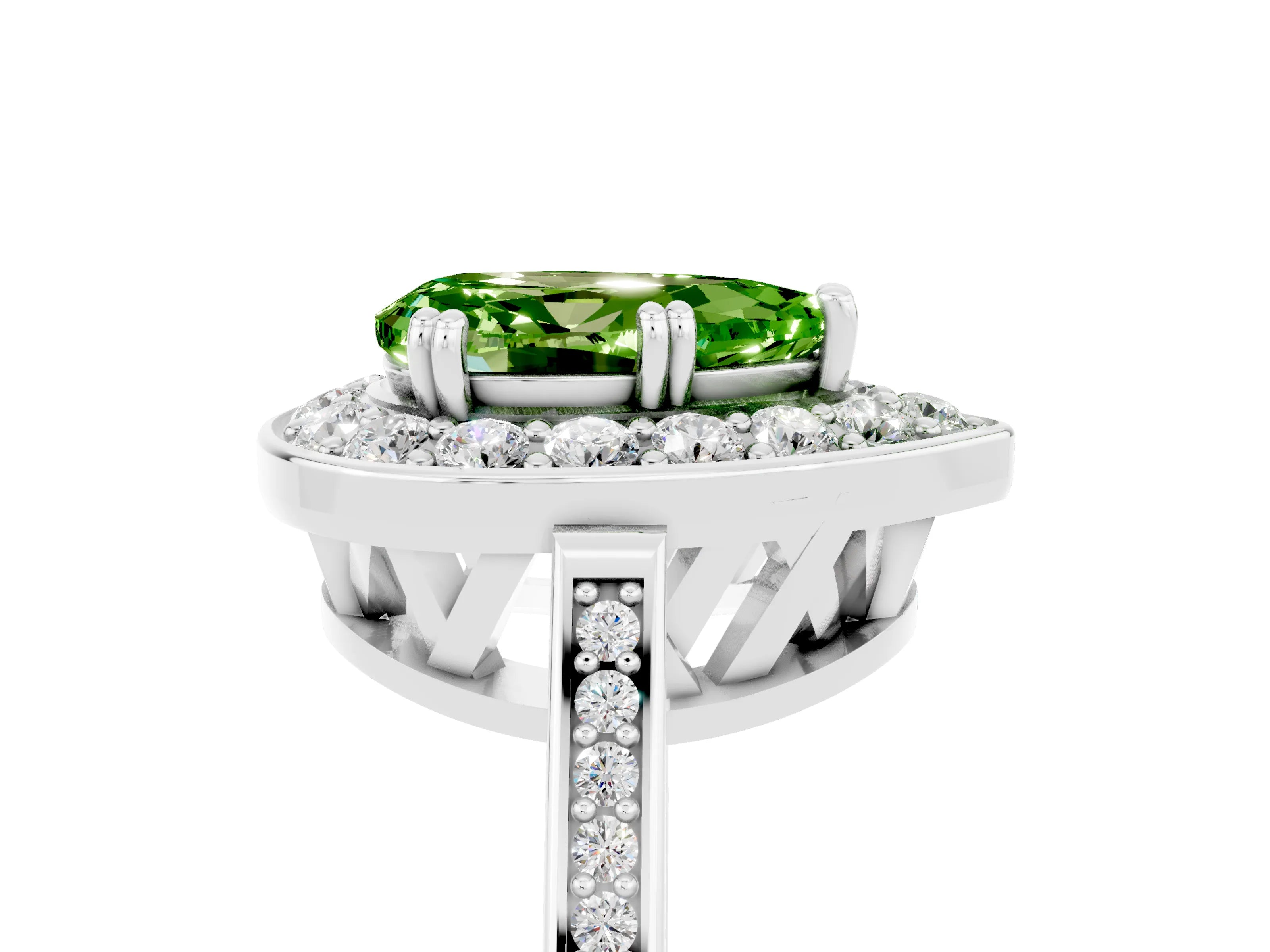 White gold Pear Cut Peridot Halo Ring with Split Shank and Four-Prong Setting_5