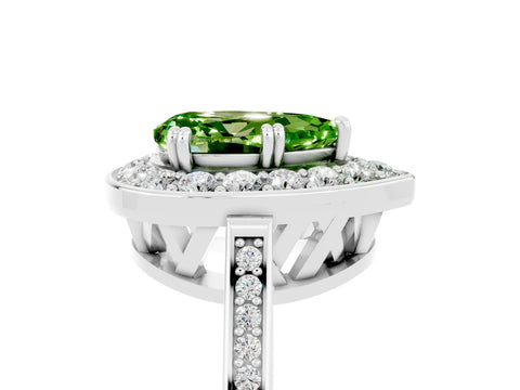 White gold Pear Cut Peridot Halo Ring with Split Shank and Four-Prong Setting_5