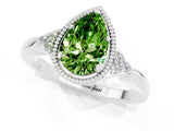 White gold Pear Cut Peridot Halo Ring with Tapered Band and Four-Prong Setting_1