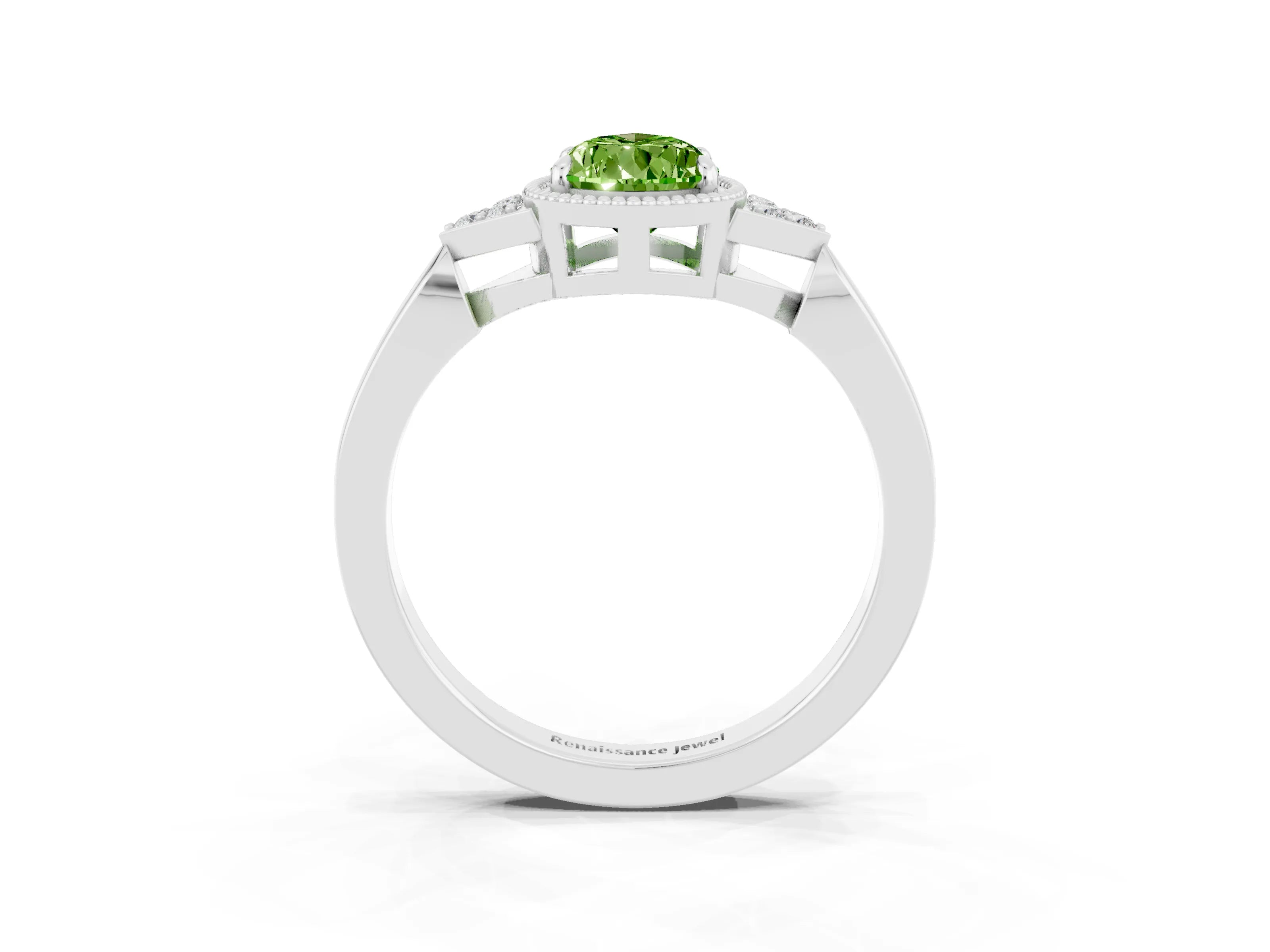 White gold Pear Cut Peridot Halo Ring with Tapered Band and Four-Prong Setting_3