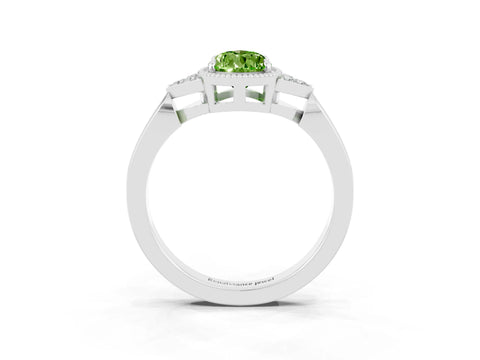 White gold Pear Cut Peridot Halo Ring with Tapered Band and Four-Prong Setting_3