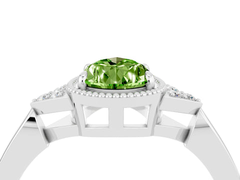 White gold Pear Cut Peridot Halo Ring with Tapered Band and Four-Prong Setting_4