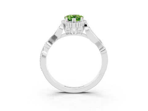 White gold Pear Cut Peridot Halo Ring with Vintage Split Shank and Four-Prong Setting_3