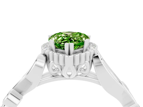 White gold Pear Cut Peridot Halo Ring with Vintage Split Shank and Four-Prong Setting_4