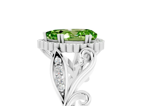 White gold Pear Cut Peridot Halo Ring with Vintage Split Shank and Four-Prong Setting_5