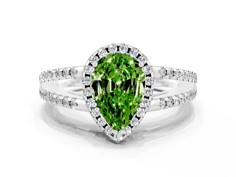 White gold Pear Cut Peridot Halo Split Shank Engagement Ring_12