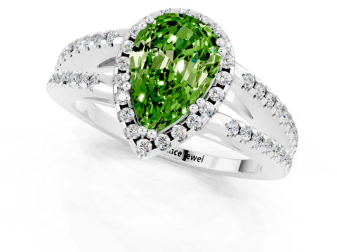 White gold Pear Cut Peridot Halo Split Shank Engagement Ring_13