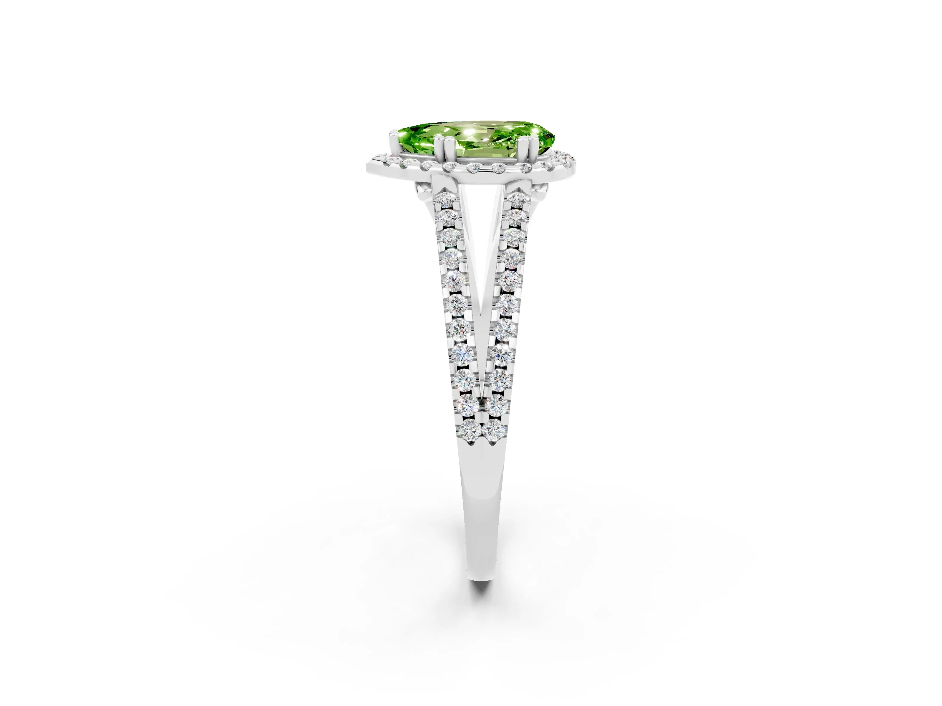 White gold Pear Cut Peridot Halo Split Shank Engagement Ring_14