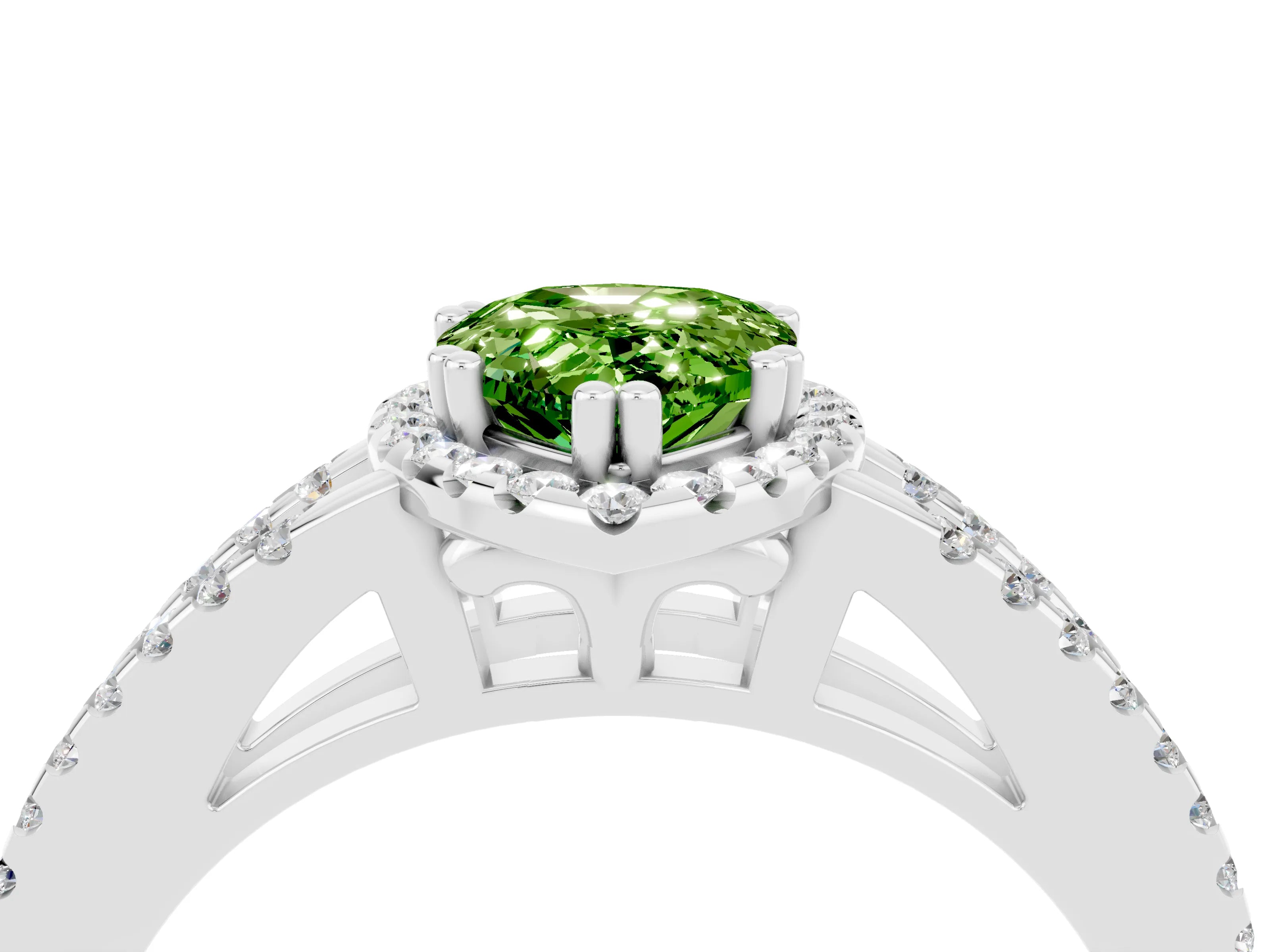 White gold Pear Cut Peridot Halo Split Shank Engagement Ring_16