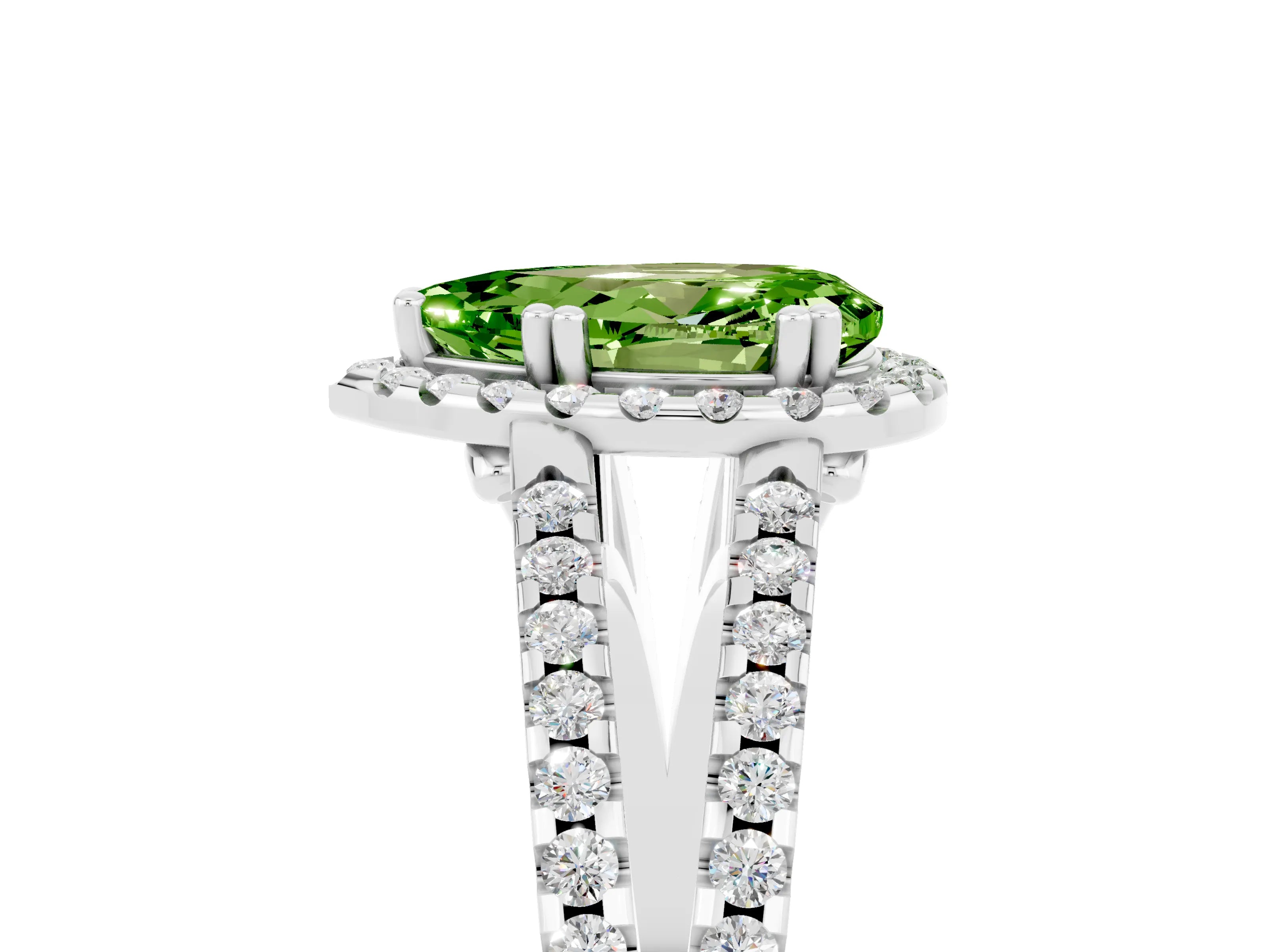White gold Pear Cut Peridot Halo Split Shank Engagement Ring_17