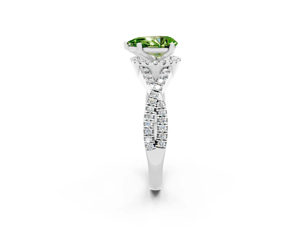 Platinum Pear Cut Peridot  Halo Twist Band Solitaire Prong Setting Ring