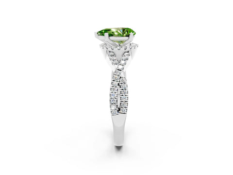 White gold Pear Cut Peridot Halo Twist Band Solitaire Prong Setting Ring_2