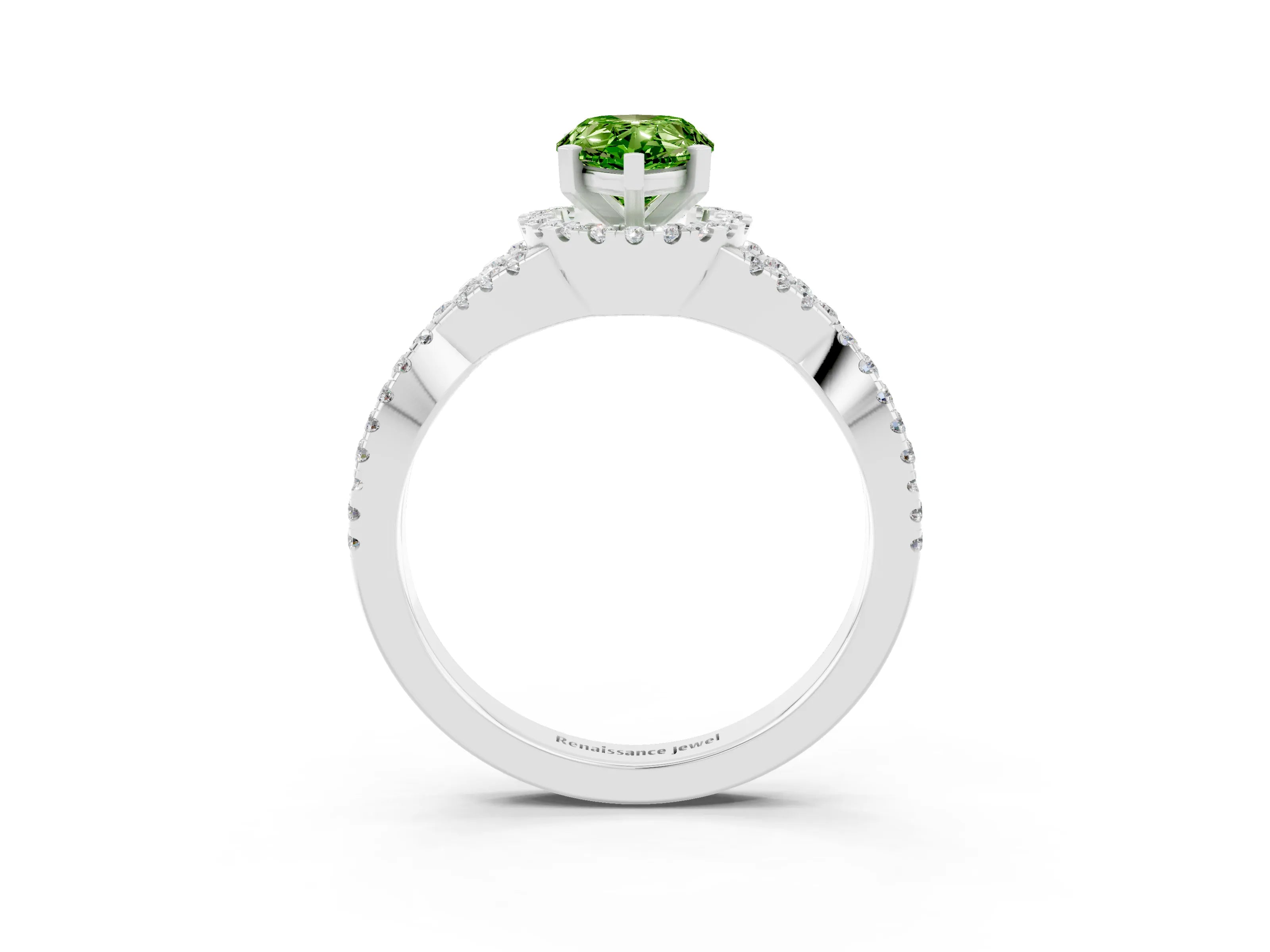 White gold Pear Cut Peridot Halo Twist Band Solitaire Prong Setting Ring_3