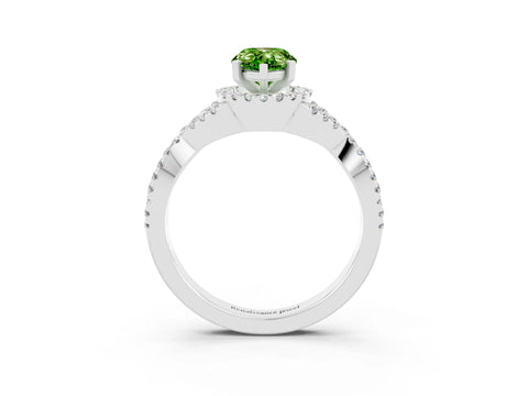 White gold Pear Cut Peridot Halo Twist Band Solitaire Prong Setting Ring_3