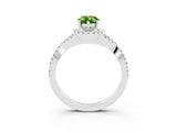 White gold Pear Cut Peridot Halo Twist Band Solitaire Prong Setting Ring_3