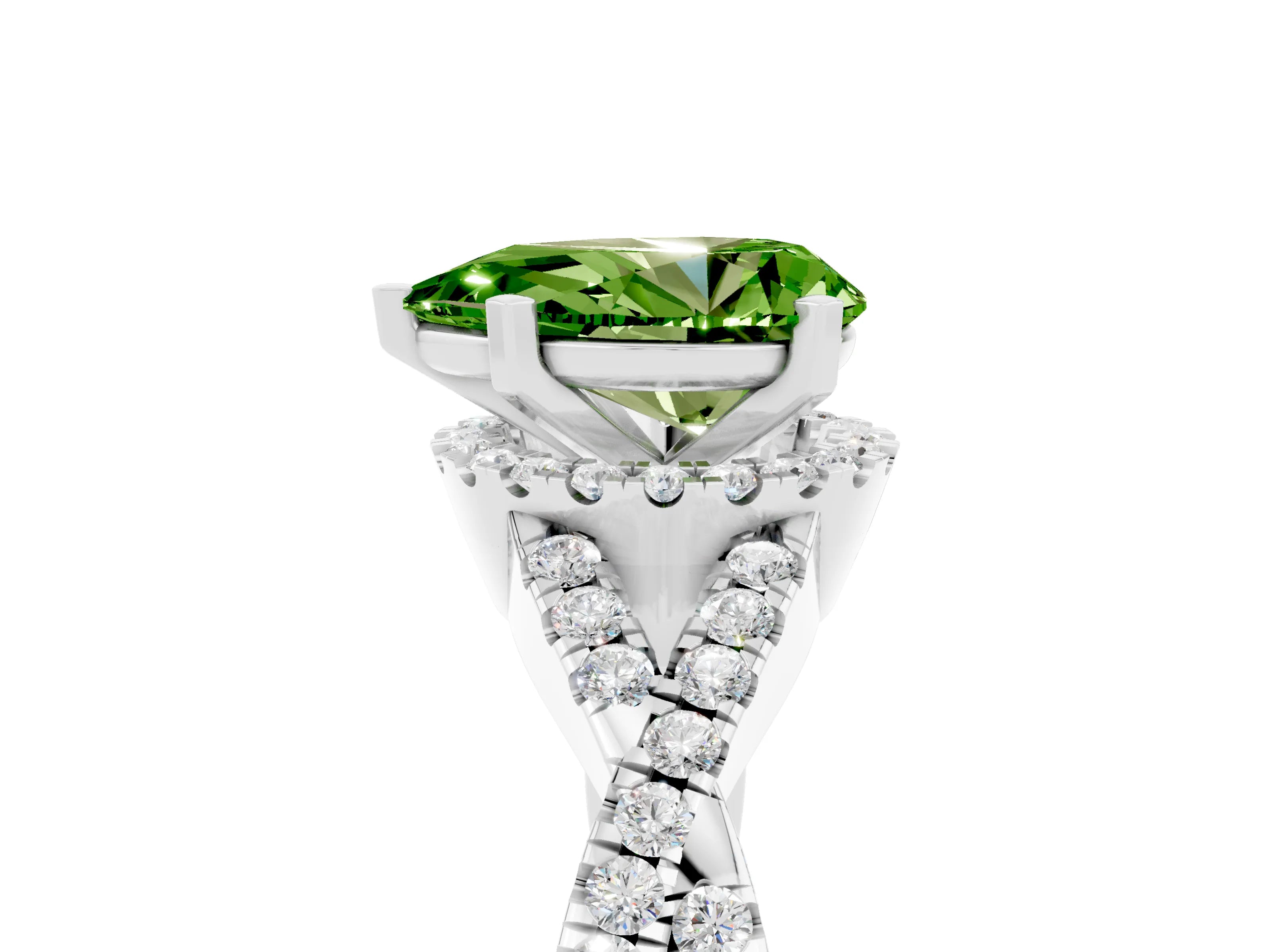 White gold Pear Cut Peridot Halo Twist Band Solitaire Prong Setting Ring_5