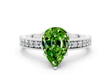 White gold Pear Cut Peridot Milgrain Pavé Engagement Ring with Four-Prong Setting
