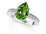 White gold Pear Cut Peridot Milgrain Pavé Engagement Ring with Four-Prong Setting_1