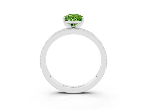 White gold Pear Cut Peridot Milgrain Pavé Engagement Ring with Four-Prong Setting_3