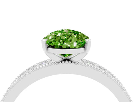 White gold Pear Cut Peridot Milgrain Pavé Engagement Ring with Four-Prong Setting_4